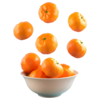 Tangerines flying in a bowl isolated on transparent background png