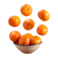 Tangerines flying in a bowl isolated on transparent background png