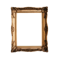 Blank antique gold picture frame isolated on transparent background png