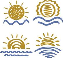 Sun and sea clipart Wave water Summer vacation symbol vector