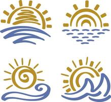 Sun and sea clipart Wave water Summer vacation symbol vector