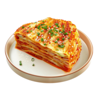 Generated AI Lasagna with meat and vegetables on plate isolated on a transparent background png