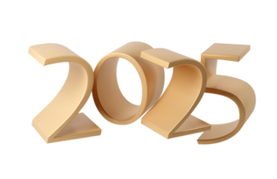 Lycklig ny år 2025 med skinande 3d tal. Semester jul guld firande design. premie element illustration för affisch, baner, kalender och hälsning kort png