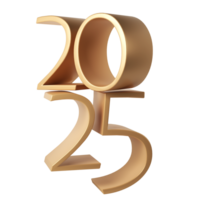 Happy New Year 2025 with shiny 3D numbers. Holiday christmas gold celebration design. Premium element Illustration for poster, banner, calendar and greeting card png