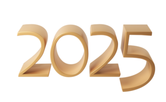 d'oro contento nuovo anno 2025. 3d Natale numero design per manifesto, striscione, saluto celebrazione png