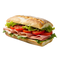 un grande sub emparedado con ingredientes me gusta lechuga, tomate, y carne, en un junquillo png