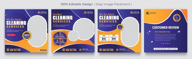 Cleaning service social media posts set or clean agency marketing square banner template vector