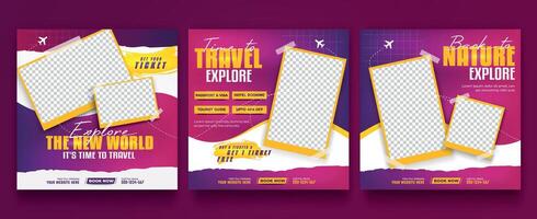 Travel and explore the world adventure social media post design template vector