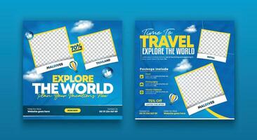 Travel and explore the world adventure social media post design template vector