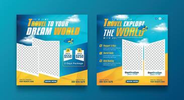 Travel and explore the world adventure social media post design template vector