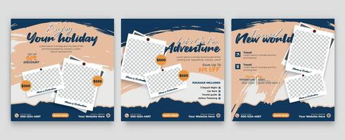 Set of travel sale social media post template. Summer beach holiday, traveling agency business offer promotion.tourism advertisement banner design. vector