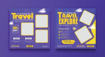 Travel and explore the world adventure social media post design template vector