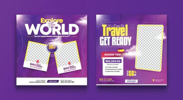 Travel and explore the world adventure social media post design template vector