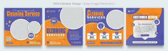 Set of cleaning services business promotion social media posts.Housekeeping,Flat design with photo collage. Usable for social media, story and web internet ads. vector