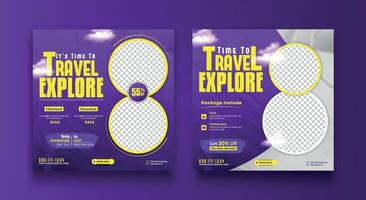 Travel and explore the world adventure social media post design template vector