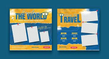 Travel and explore the world adventure social media post design template vector