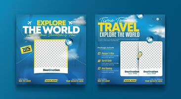 Travel and explore the world adventure social media post design template vector