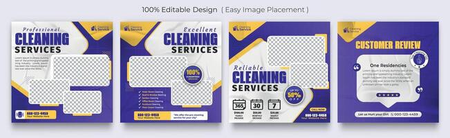 Set of cleaning services business promotion social media posts.Housekeeping,Flat design with photo collage. Usable for social media, story and web internet ads. vector