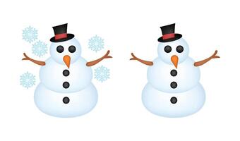 Set of snowman emoticons. Flat style illustration of a snowman with snow vector