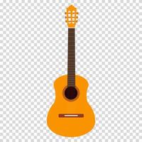 Acoustic guitar with a yellow body and a brown neck, dreadnought with rounded edges, flat design, simple image, cartoon style. Music group concept. line icon for business and advertising vector