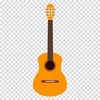 Acoustic guitar with a yellow body and a brown neck, dreadnought with rounded edges, flat design, simple image, cartoon style. Music group concept. line icon for business and advertising vector