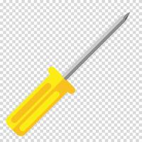 Screwdriver with a yellow handle, work, labor, construction, husband for an hour, flat design, simple image, cartoon style. Specialized tools concept. line icon for business and advertising vector