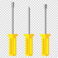 A pack of three screwdrivers with different tips, work, labor, husband for an hour, flat design, simple image, cartoon style. Specialized tools concept. line icon for business and advertising vector