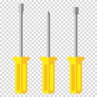 A pack of three screwdrivers with different tips, work, labor, husband for an hour, flat design, simple image, cartoon style. Specialized tools concept. line icon for business and advertising vector
