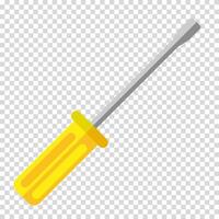 Screwdriver with a yellow handle, work, labor, construction, husband for an hour, flat design, simple image, cartoon style. Specialized tools concept. line icon for business and advertising vector