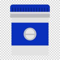 White pack of pills with a blue cap, pills, treatment, cylinder, plastic, medicine, flat design, packaging, cartoon style. Health care concept. line icon for business and advertising vector