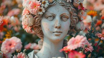 Ancient Greek statue of a woman. Roman statue of a noblewoman or an Ancient Greek muse looking into the distance. Ancient statue photo