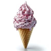 Strawberry ice cream cone isolated on white background with shadow. Strawberry ice cream top view flat lay photo