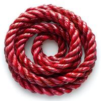 Red rope isolated on white background with shadow. Red cord rope photo