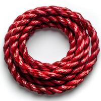 Red rope isolated on white background with shadow. Red cord rope photo