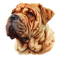 3D Rendering of a Shar Pei Bulldog on Transparent Background png