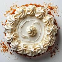 Vanilla cake isolated on white background with shadow. Vanilla cake with frosting and cream top view photo