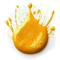 yellow paint drop isolated on white background with shadow. yellow paint explosion photo