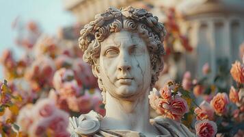 antiguo griego estatua de un hombre. romano estatua de un noble o un antiguo griego filósofo mirando dentro el distancia. antiguo estatua foto