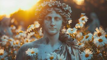 Ancient Greek statue of a man. Roman statue of a nobleman or an Ancient Greek philosopher looking into the distance. Ancient statue photo