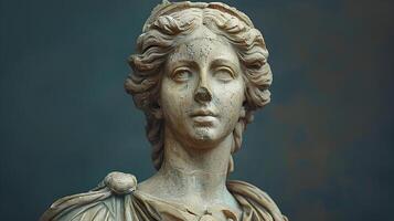 Ancient Greek statue of a woman. Roman statue of a noblewoman or an Ancient Greek muse looking into the distance. Ancient statue photo