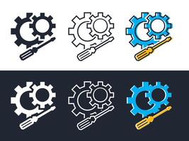 repair icon screwdriver dan gear icon on white and black background Service tool symbol, simple illustration, colorful design style. easy editable use for website, apps and etc. vector