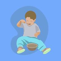 Illustration of white baby boy eating. vector