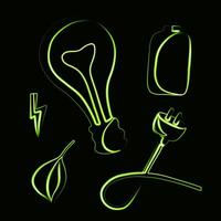 Energy saving set with neon effect. vector