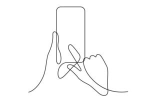 hand using smartphone continuous line drawing minimalism vector