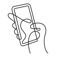 hand using smartphone close up one line drawing bold linear vector