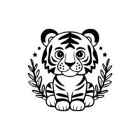 Cute Tiger Black And White Template vector