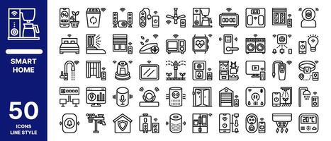 inteligente hogar automatización icono conjunto con línea estilo vector