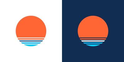 Sunset sunrise beach retro icon logo horizon sea vintage vector
