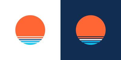 puesta de sol amanecer playa retro icono logo horizonte mar Clásico vector