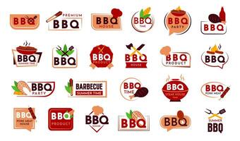 el conjunto de barbacoa logo en un ilustración para verano tiempo, picnic vector